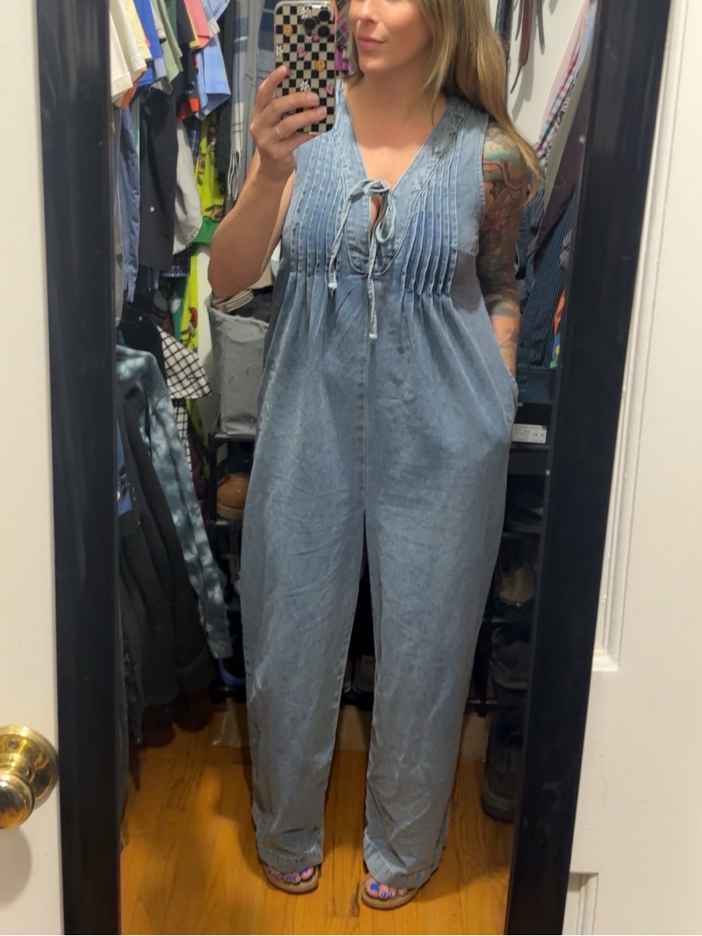 Light Wash Chambray Tie-Front Jumpsuit